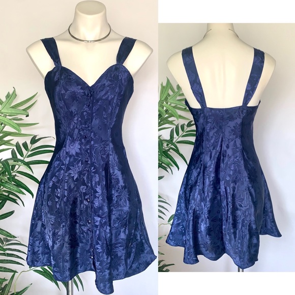 Vintage Other - v i n t a g e :: Floral Jacquard Chemise Slip Dress Satin Nightgown